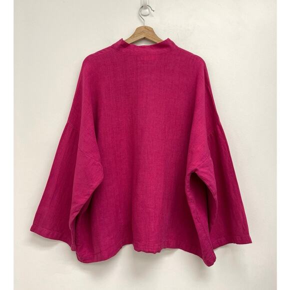 Bryn Walker Danuta Linen Jacket Lagenlook Boxy Oversized Mandarin Collar- Medium - Picture 2 of 10